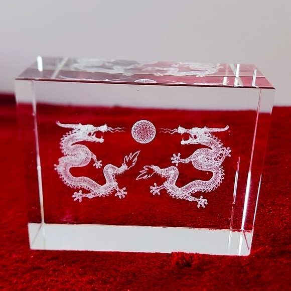 Set of 2, Laser Cut 3D Dragon Paperweights Block Desk Cube. - Picture 4 of 14